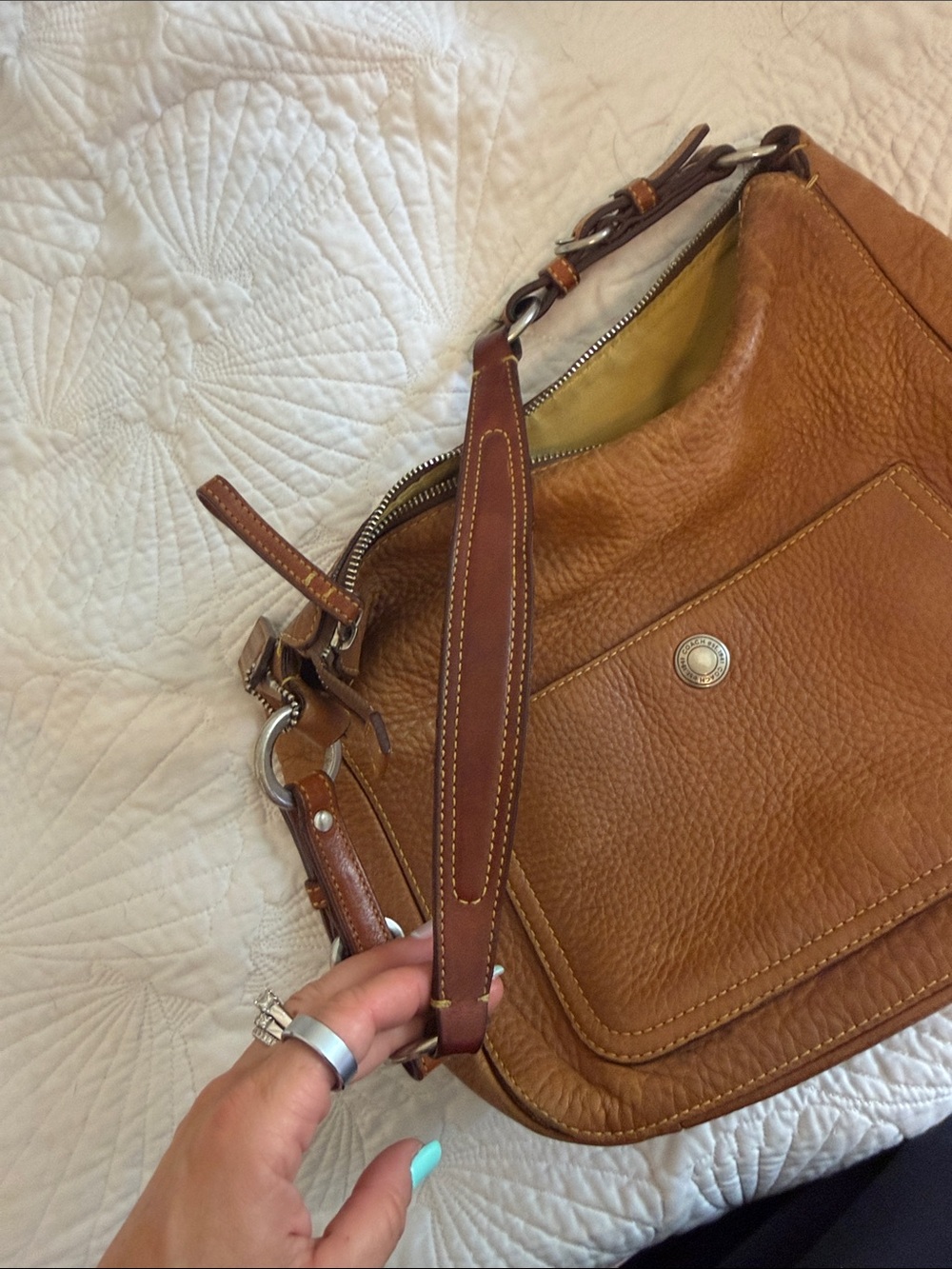 Coach Cognac Pebble Leather Shoulder Bag - Picture 4 of 10
